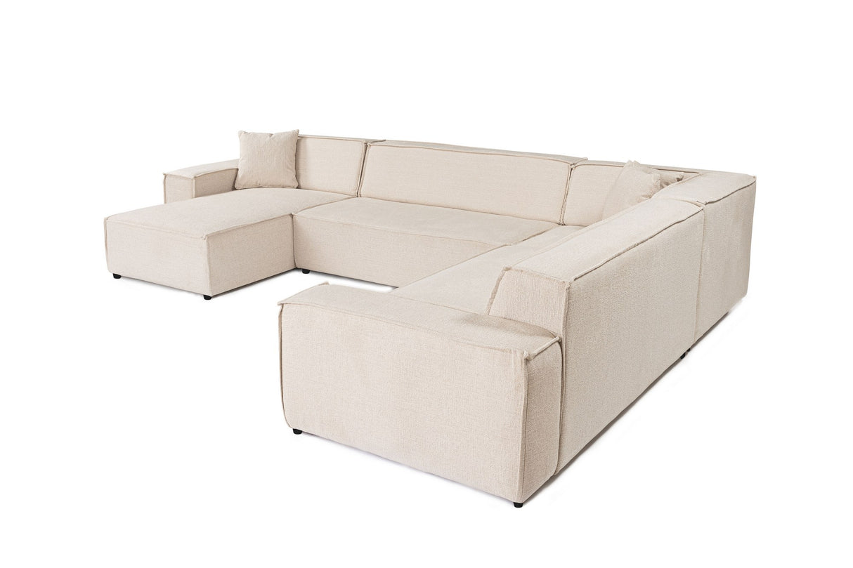 Ecksofa aus beigem Stoff mit Nähten - XXL - 8 Personen - Puzzle