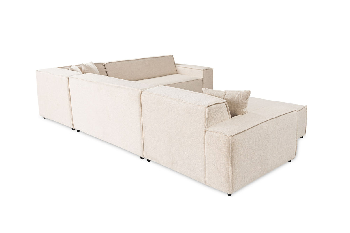 Ecksofa aus beigem Stoff mit Nähten - XXL - 8 Personen - Puzzle