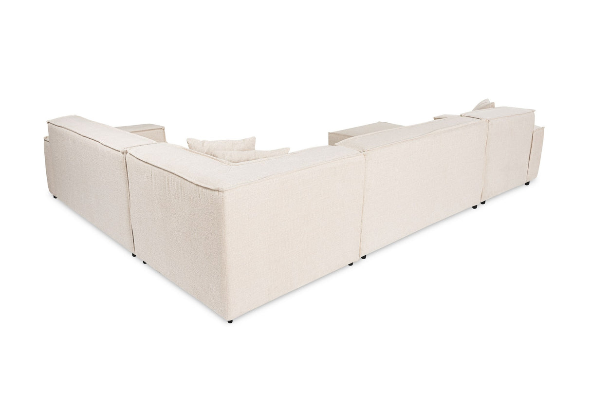 Ecksofa aus beigem Stoff mit Nähten - XXL - 8 Personen - Puzzle