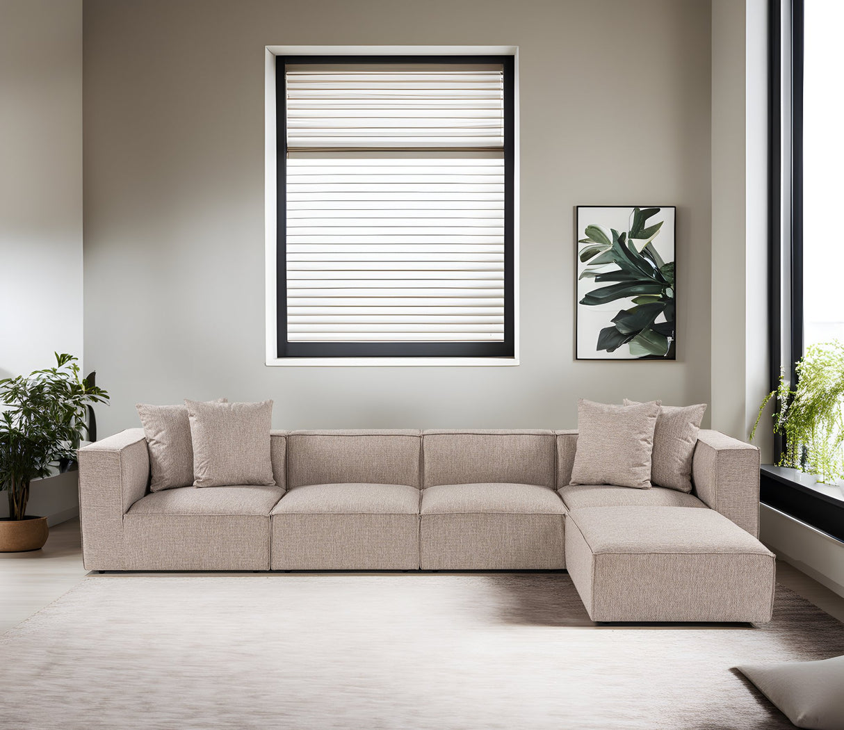 Modulare XXL-Ecksofa beige Leinen 430 cm breit Sora - rechts