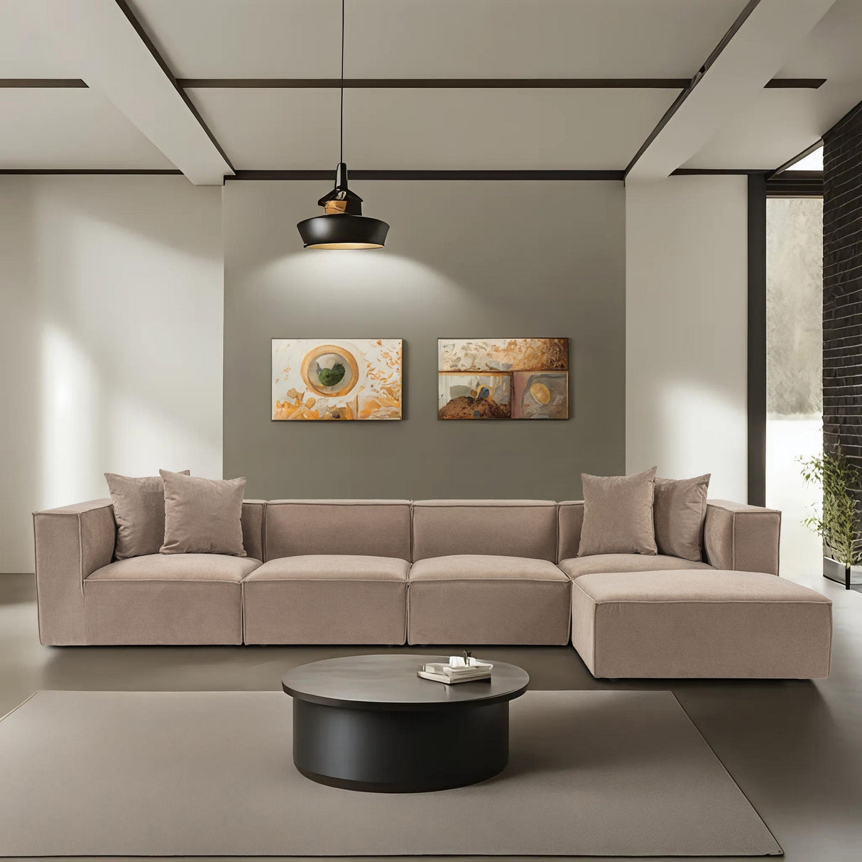 Modulares XXL-Ecksofa Cappuccino Leinen 430 cm Sora - rechts