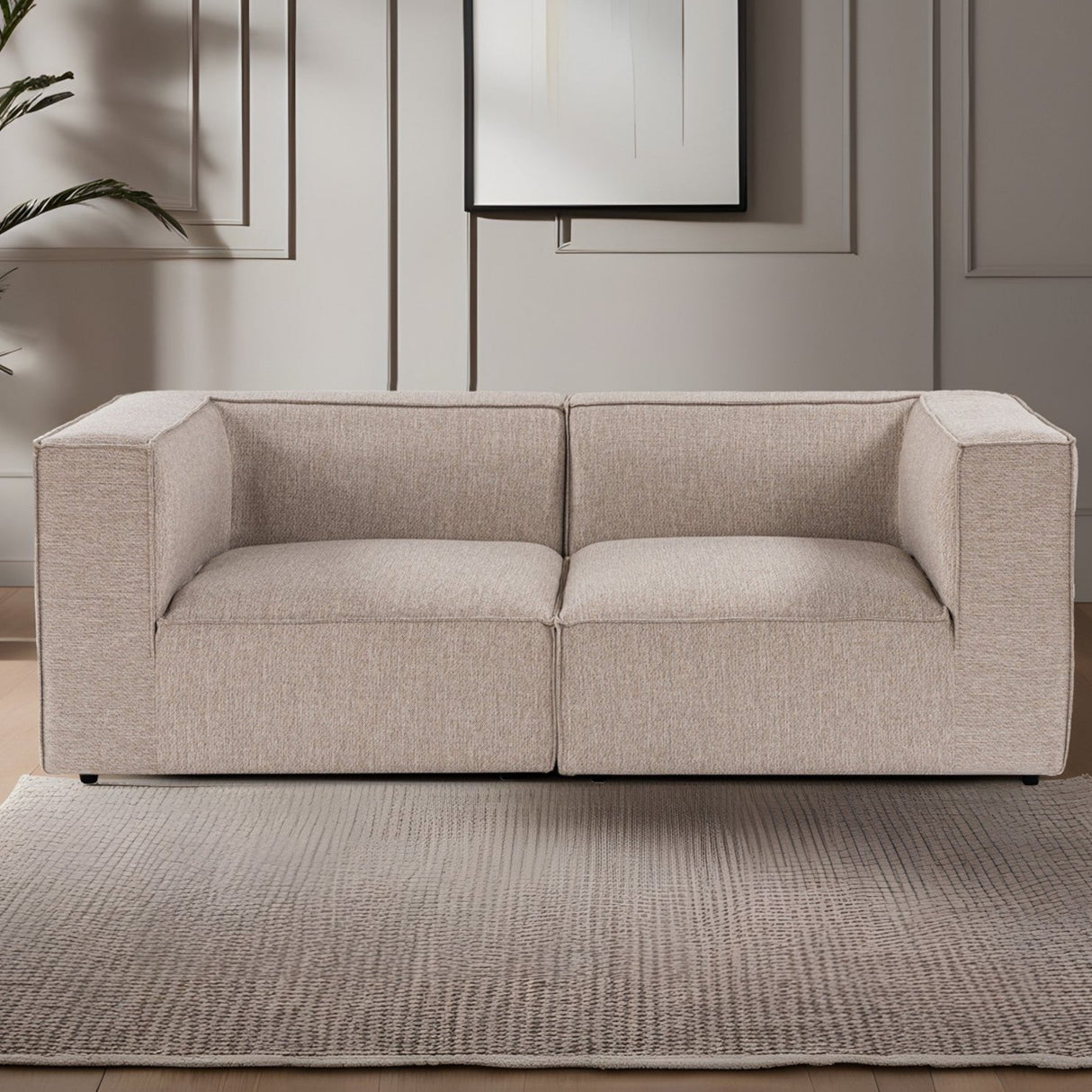 Modulares XXL 2-Sitzer-Sofa Sora 220 cm breit in Beige Leinen