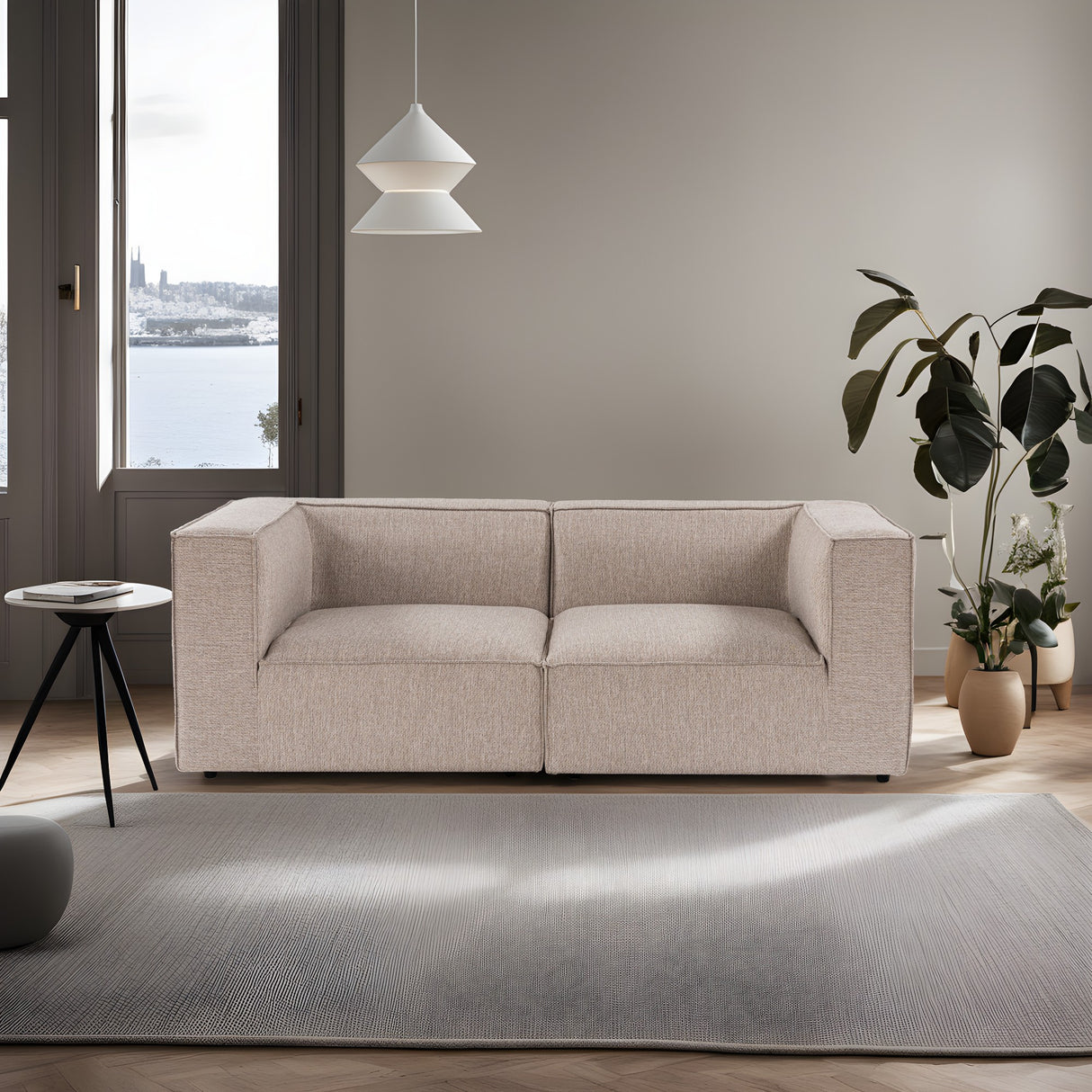 Modulares XXL 2-Sitzer-Sofa Sora 220 cm breit in Beige Leinen