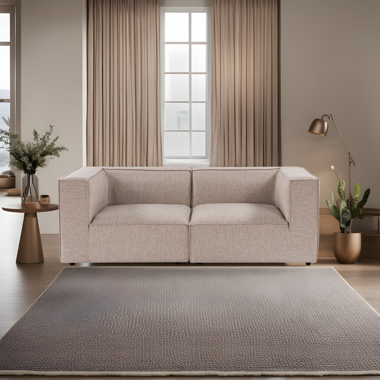 Modulares XXL 2-Sitzer-Sofa Sora 220 cm breit in Beige Leinen