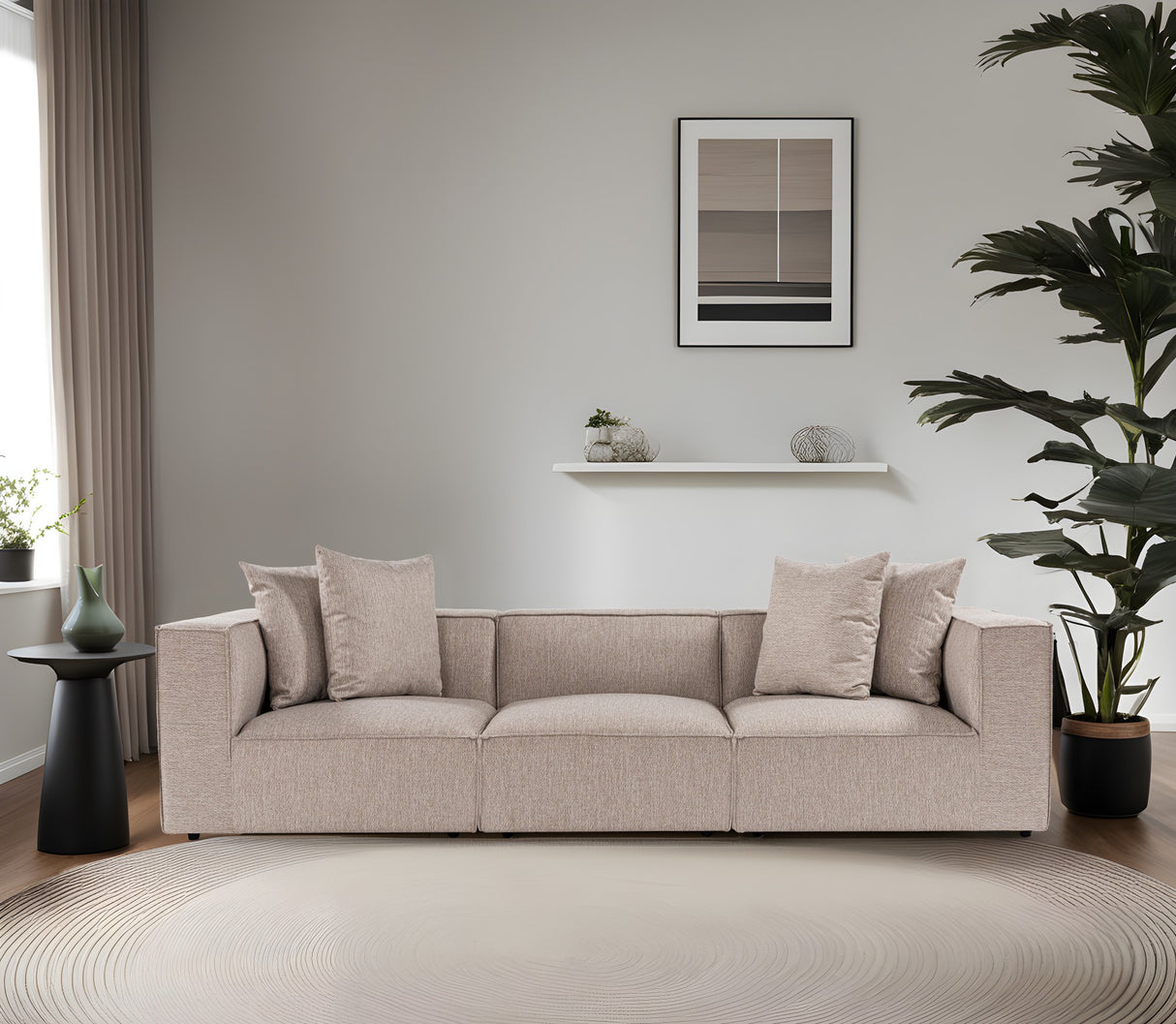 Modulares XXL 3-Sitzer Sofa Sora 325 cm breit in Beige Leinen