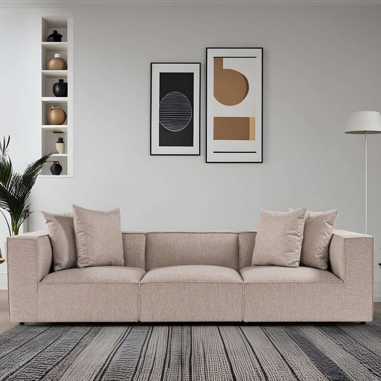 Modulares XXL 3-Sitzer Sofa Sora 325 cm breit in Beige Leinen