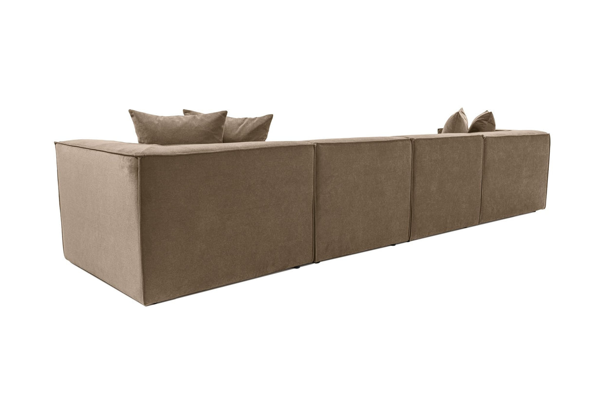 Modulares XXL-Ecksofa, taupefarbenes Leinen, 430 cm breit, Sora