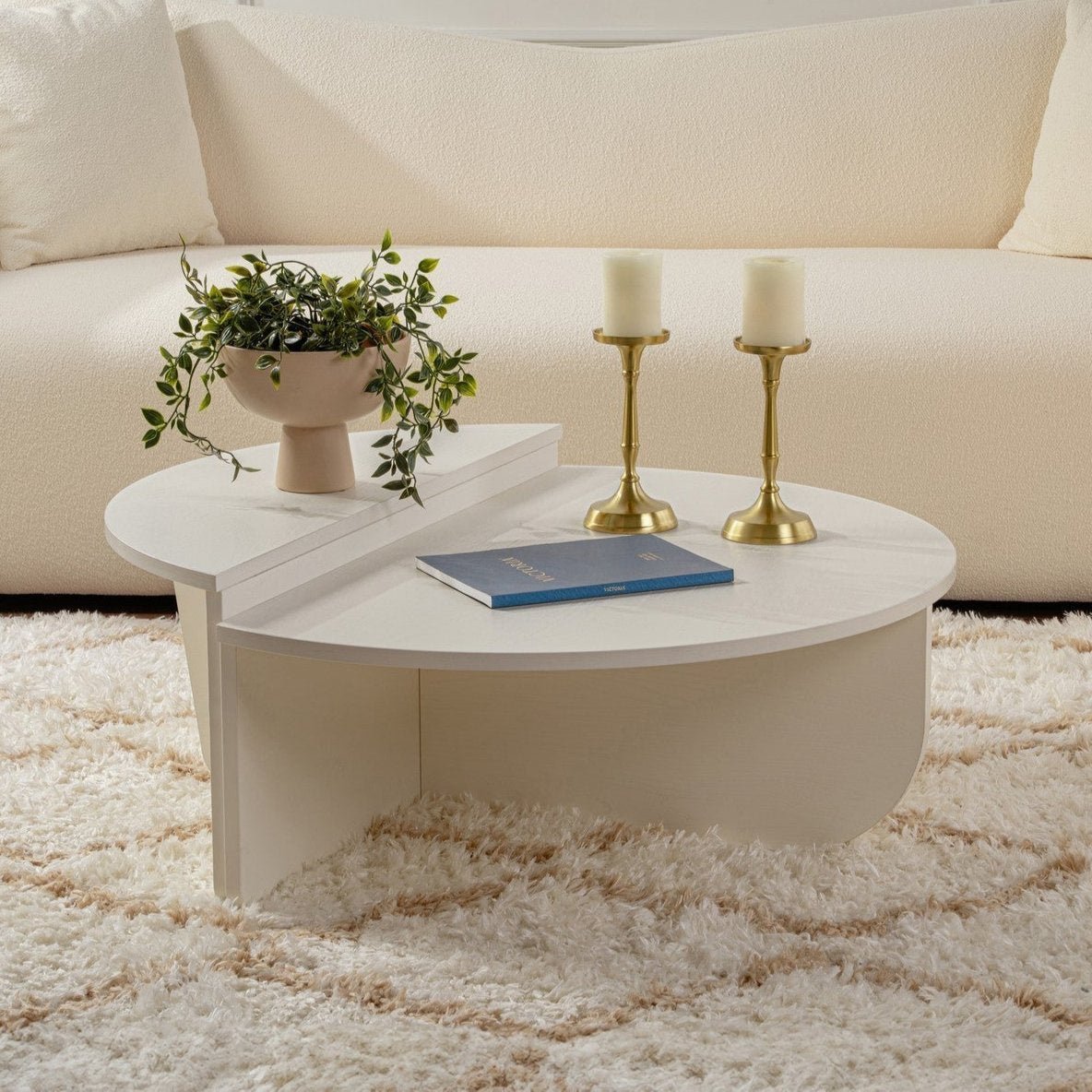 Runder Couchtisch Wood Weiß 85 cm Holzoptik Melamin Orin