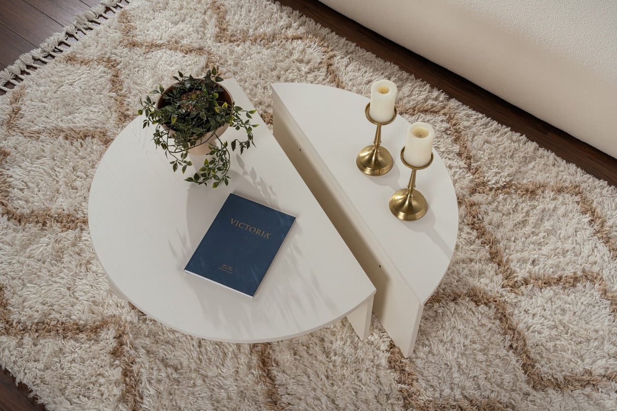 Runder Couchtisch Wood Weiß 85 cm Holzoptik Melamin Orin