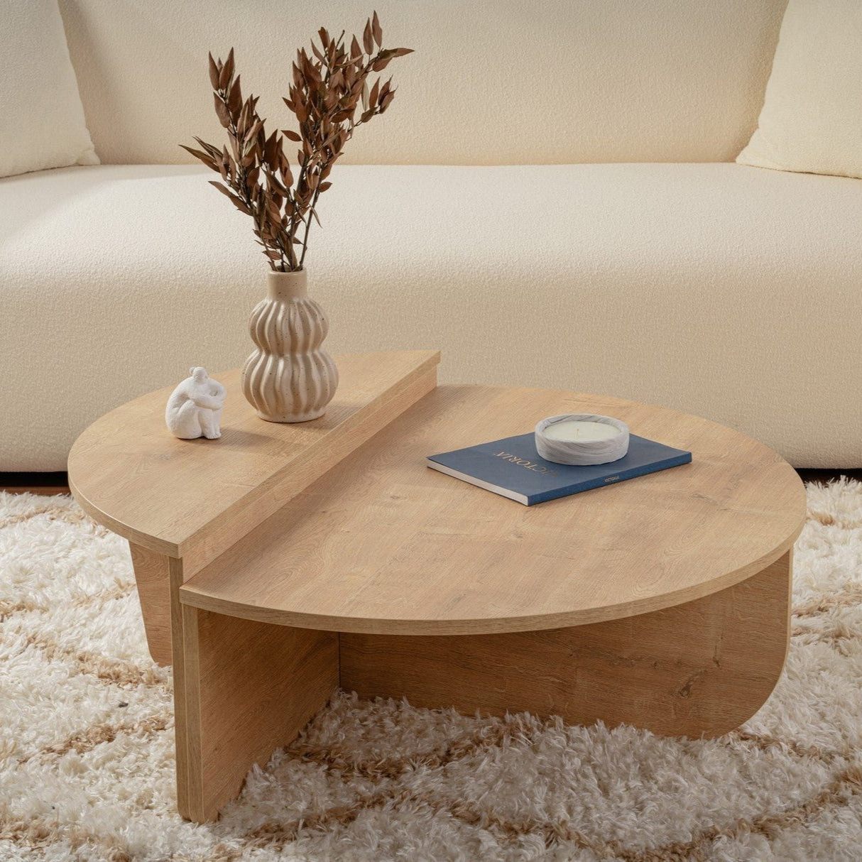 Runder Couchtisch Natur 85 cm Melamin Orin