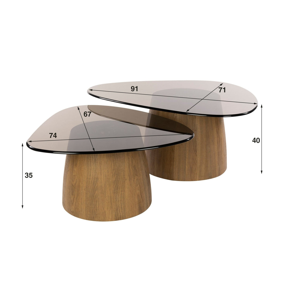Salontafels - Set van 2 driehoekige salontafels Marea brons glas 91x71 cm - Dimehouse