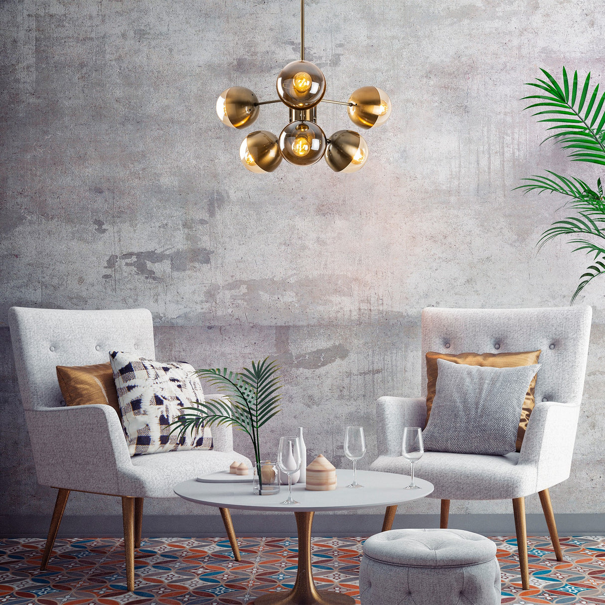 Hängelampe 10-flammig bronzefarben Glas Carina