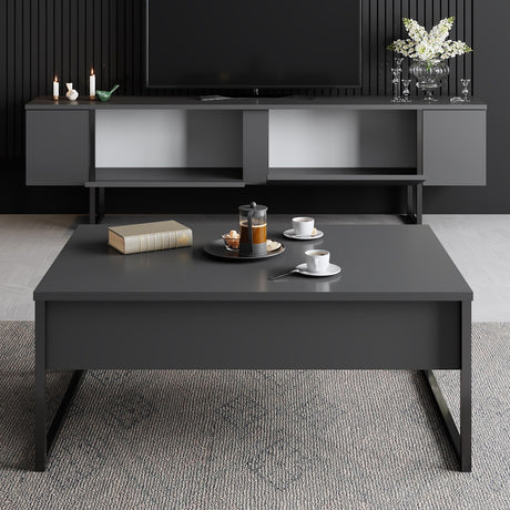 Möbelset Anthrazit Luxus - Couchtisch + TV-Schrank - Schwarzer Rahmen