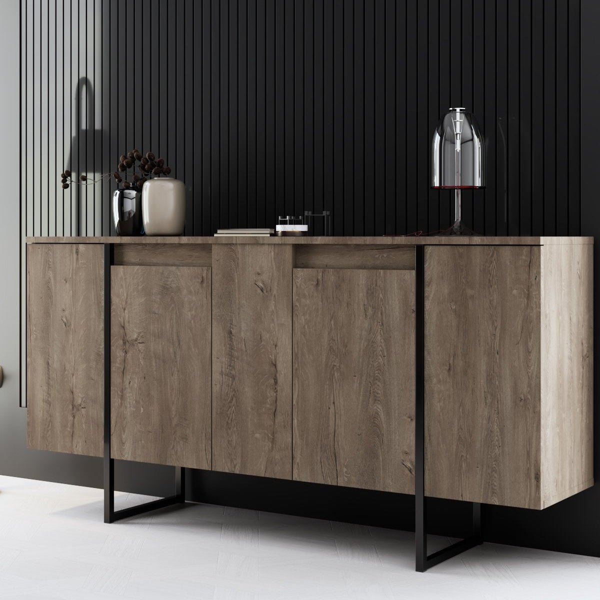 Moderne Kommode Walnuss Luxus 160x80x35 - Schwarzer Rahmen