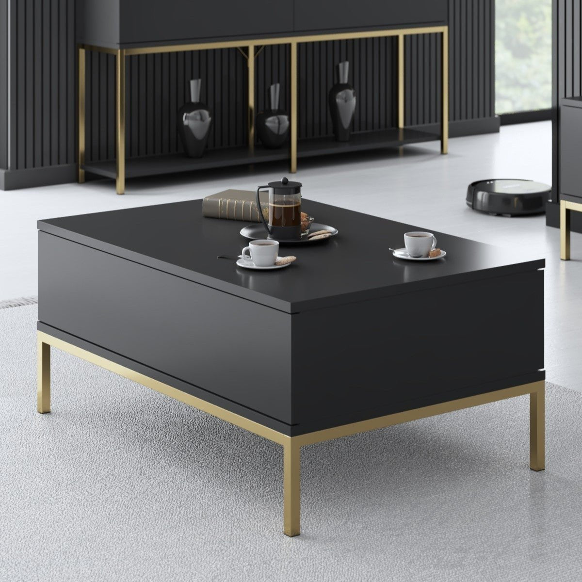 Rechteckiger Couchtisch Anthrazit Lord 90x60 - Goldener Rahmen