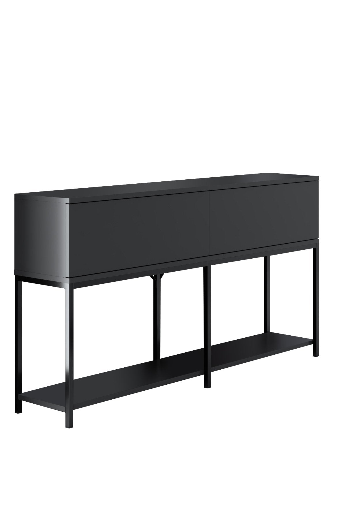 Modern Sideboard Anthrazit Lord 150x30x80 - Schwarzer Rahmen - Zwei Fächer