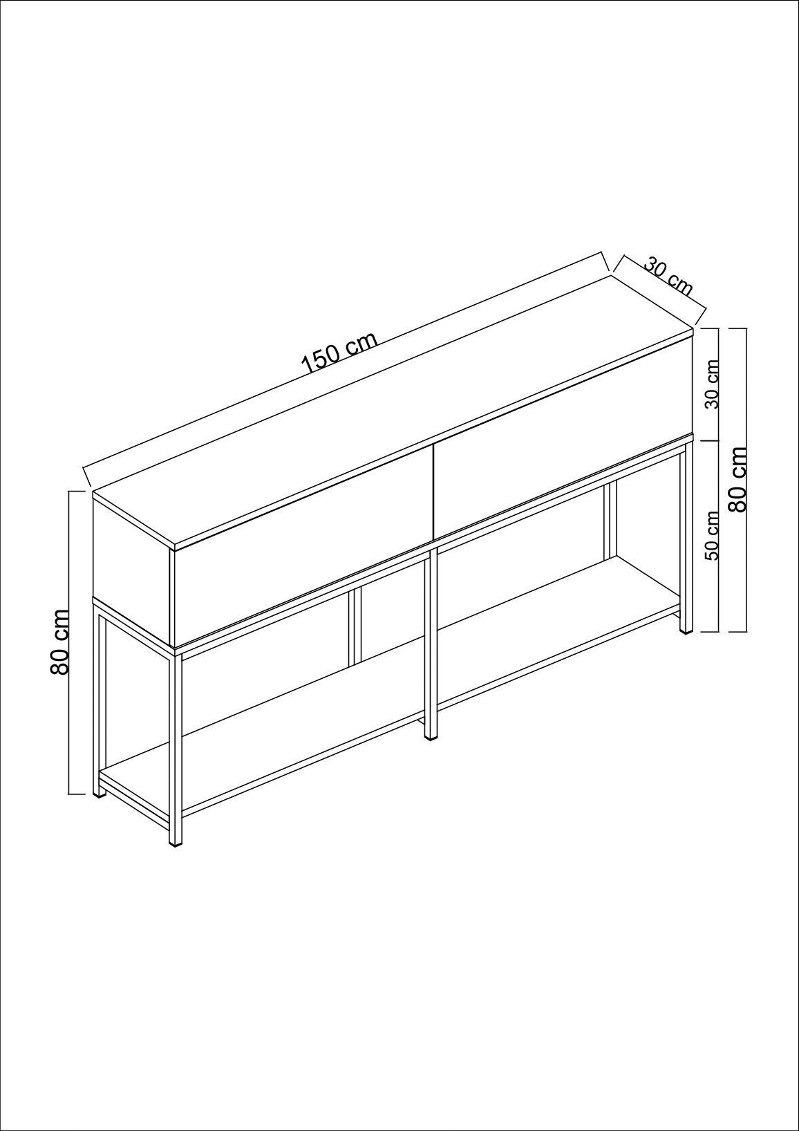 Modern Sideboard Anthrazit Lord 150x30x80 - Schwarzer Rahmen - Zwei Fächer