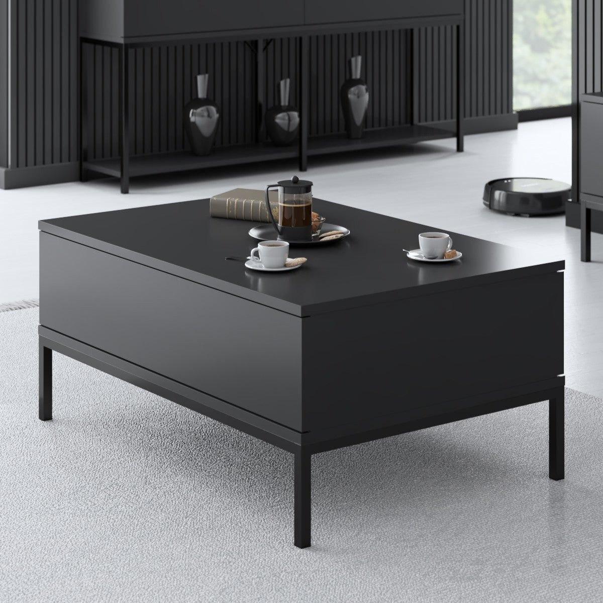 Rechteckiger Couchtisch Anthrazit Lord 90x60 - Schwarzer Rahmen