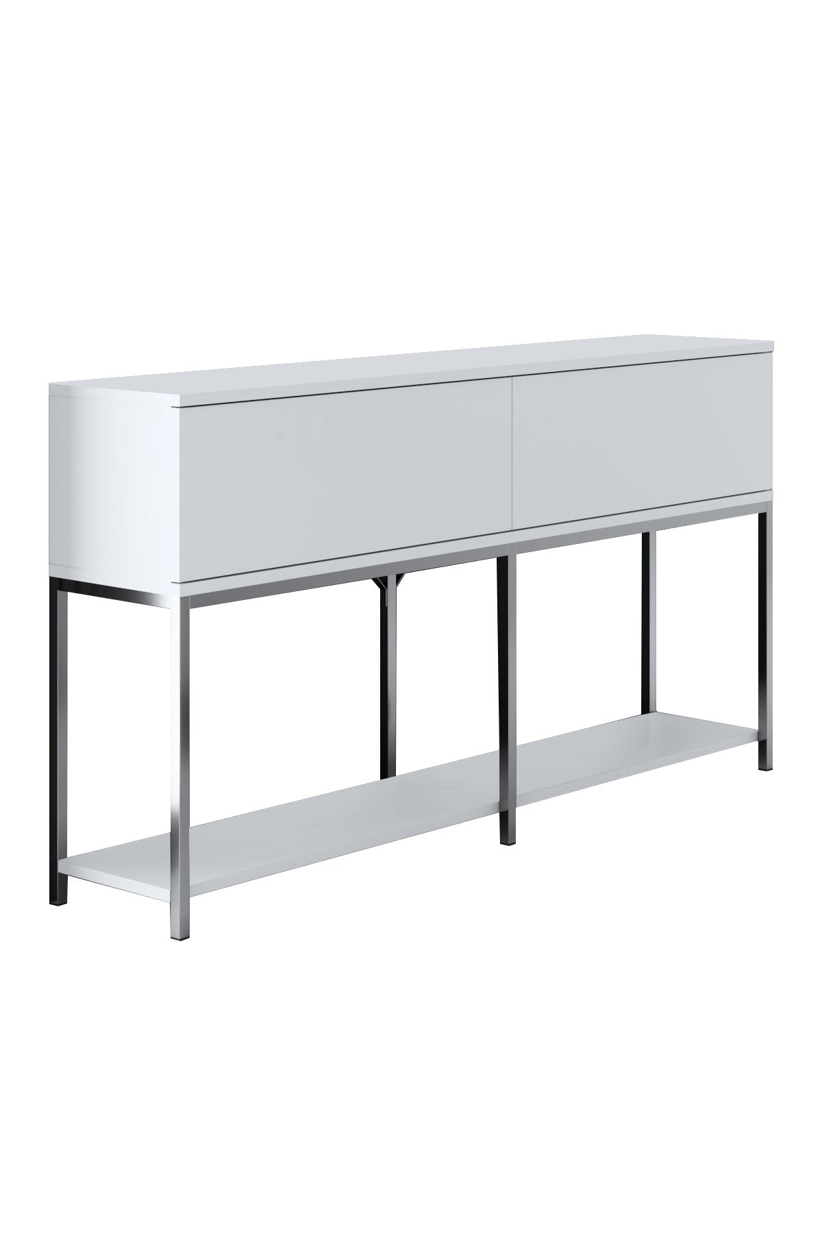 Moderne Kommode White Lord 150x30x80 - Silberner Rahmen - Zwei Fächer