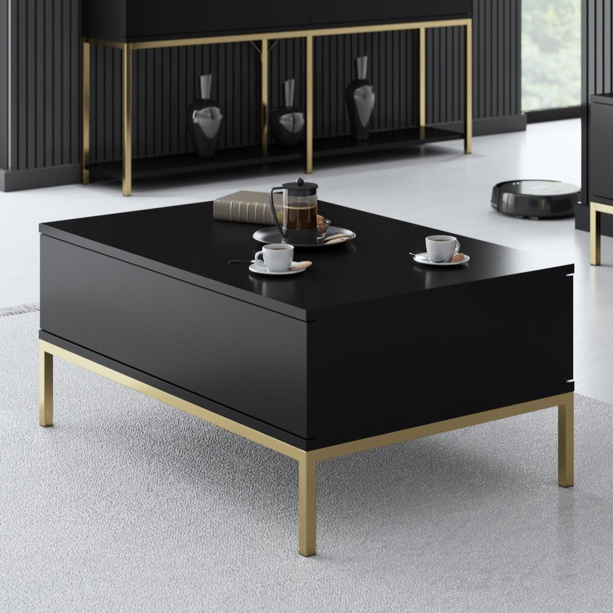 Rechteckiger Couchtisch Black Lord 90x60 - Goldener Rahmen