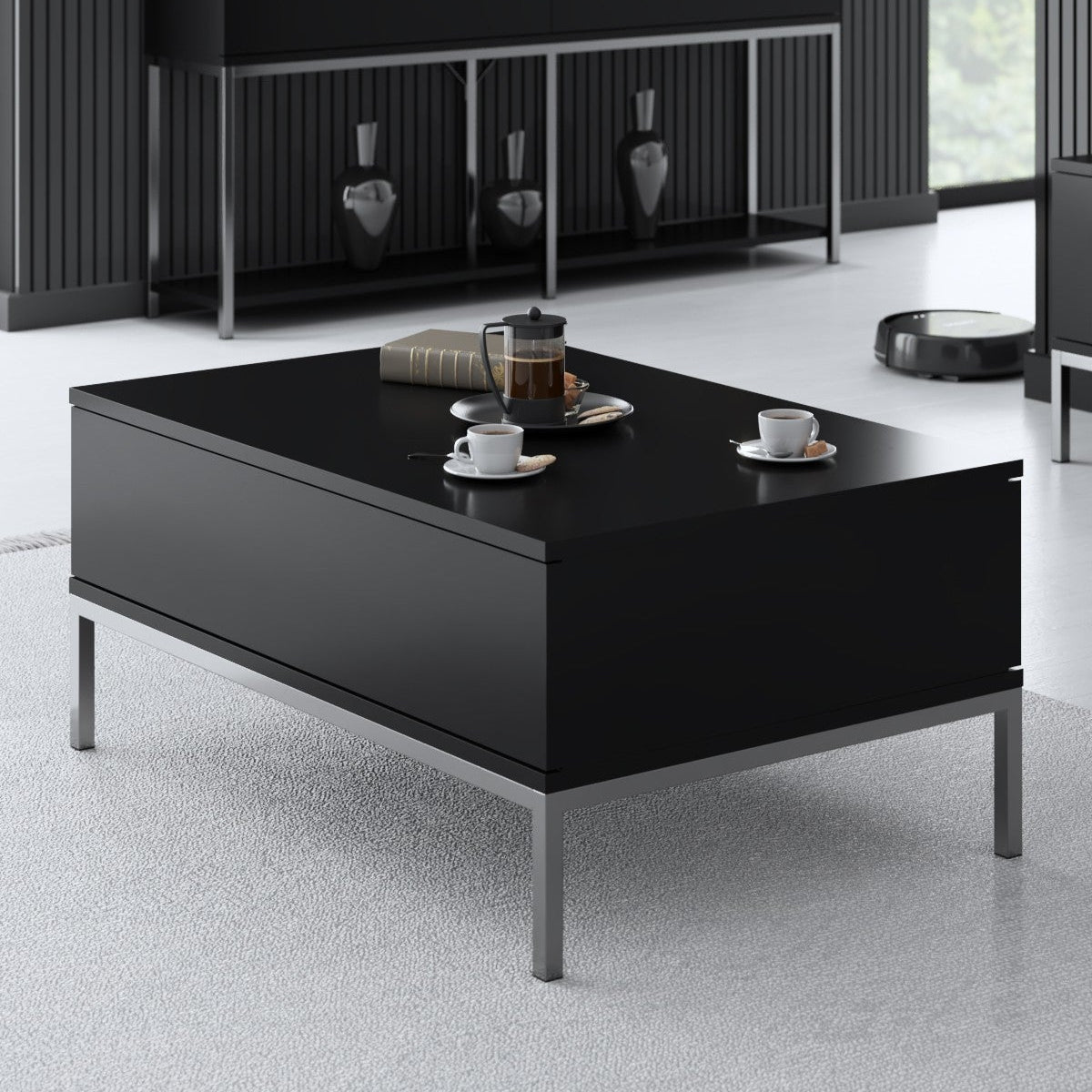 Rechteckiger Couchtisch Black Lord 90x60 - Silbernes Gestell