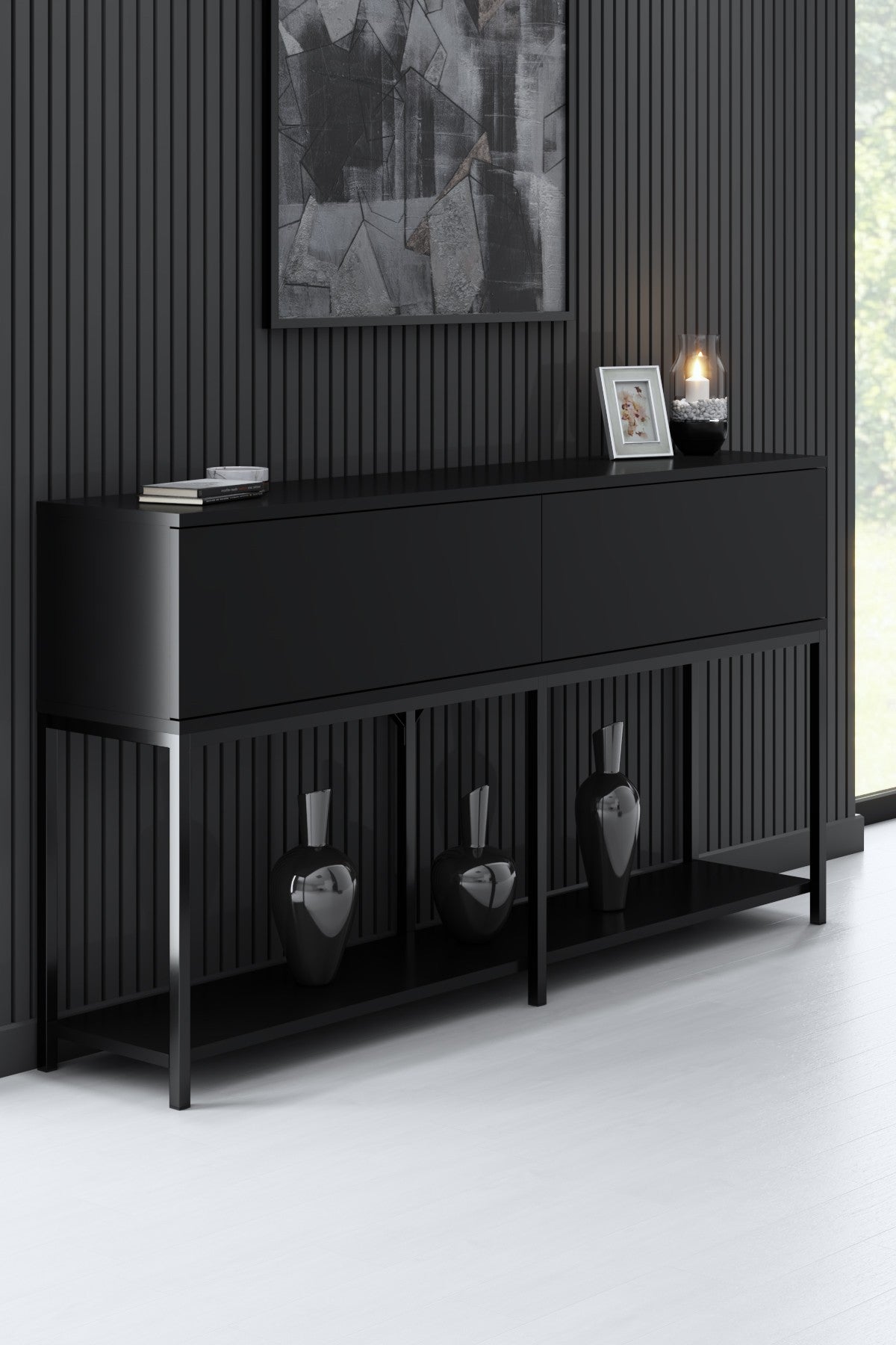 Möbelset Black Lord - Couchtisch + TV-Schrank + Sideboard - Schwarzer Rahmen