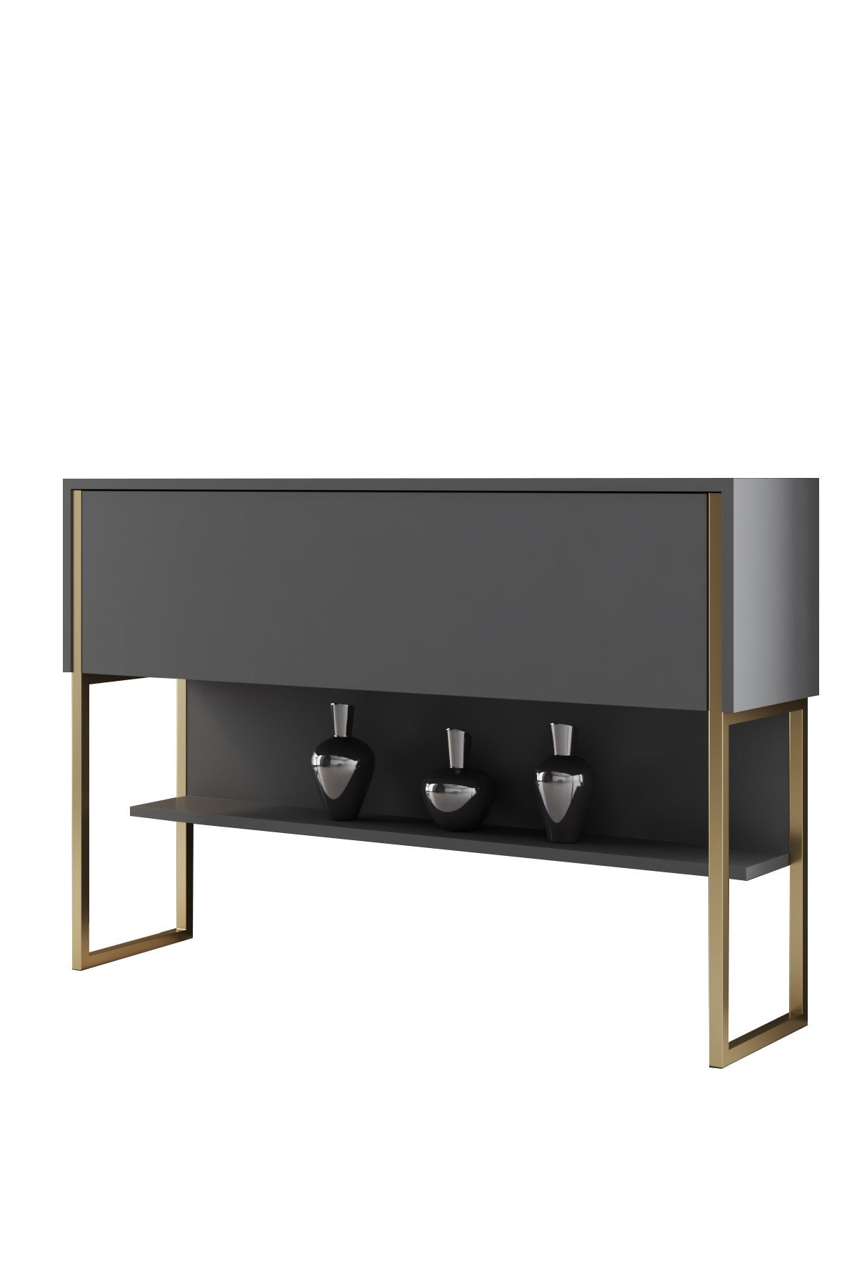 Modernes Sideboard Anthrazit Luxus 120x80x30 - Goldener Rahmen - Ein Fach