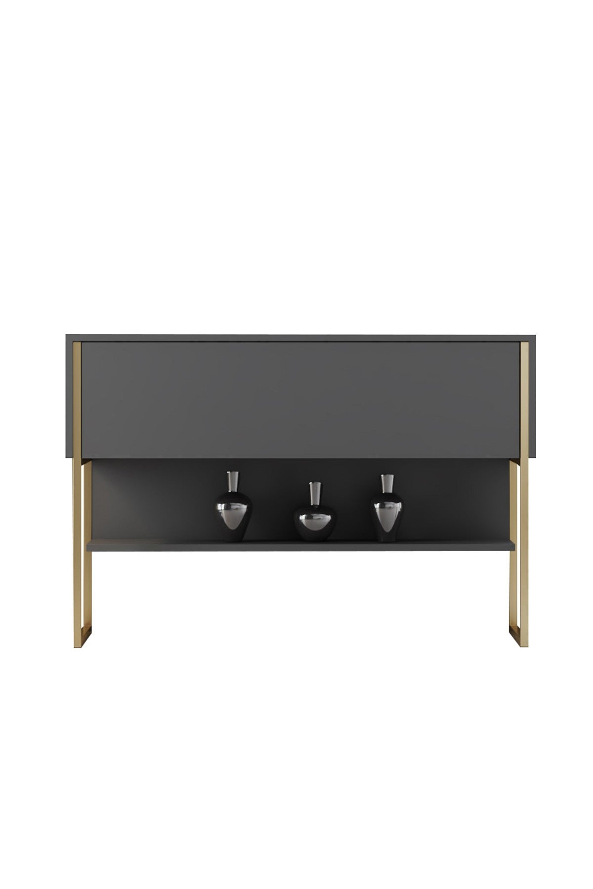 Modernes Sideboard Anthrazit Luxus 120x80x30 - Goldener Rahmen - Ein Fach