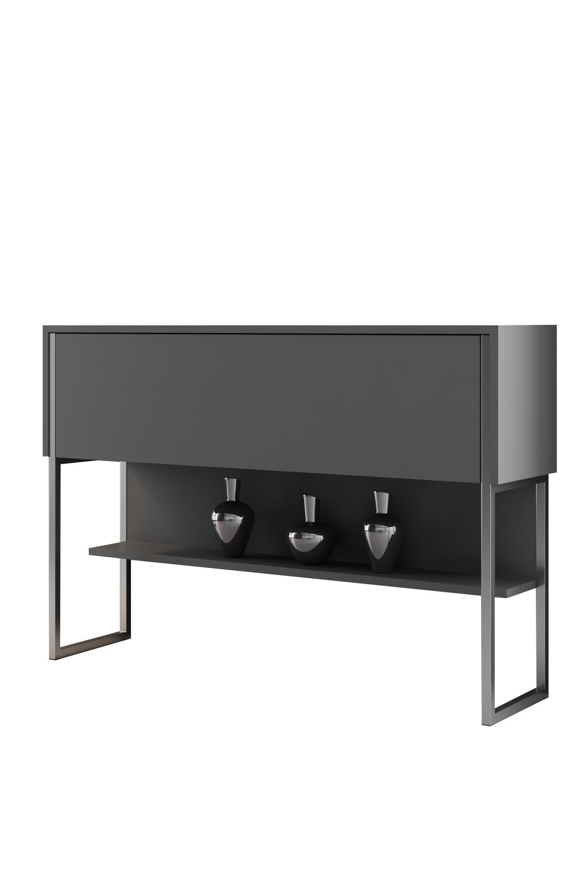 Modernes Sideboard Anthrazit Luxus 120x80x30 - Silberrahmen - Ein Fach