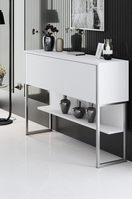 Modernes Sideboard Weiß Luxus 120x80x30 - Silberrahmen - Ein Fach