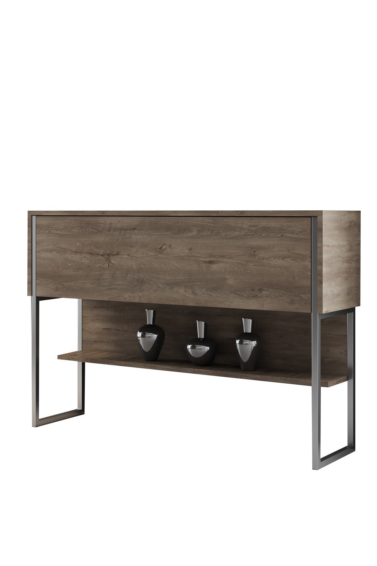 Modernes Sideboard Walnuss Luxus 120x80x30 - Silberrahmen - Ein Fach