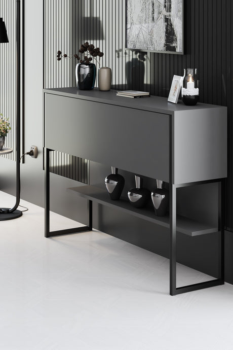 Modernes Sideboard Anthrazit Luxus 120x80x30 - Schwarzes Gestell - Ein Fach