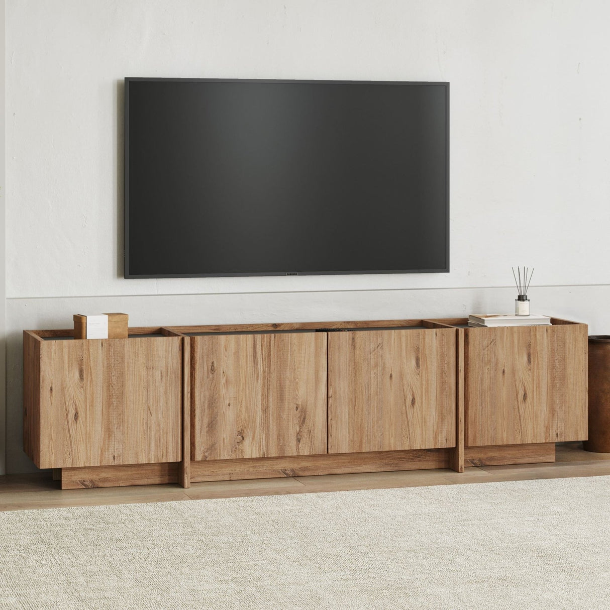 Lowen TV-Schrank in Eichenoptik 180 cm, Atlantische Kiefer und anthrazitfarbenes Melaminholz