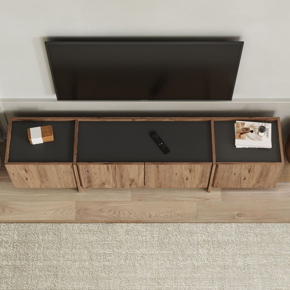 Lowen TV-Schrank in Eichenoptik 180 cm, Atlantische Kiefer und anthrazitfarbenes Melaminholz