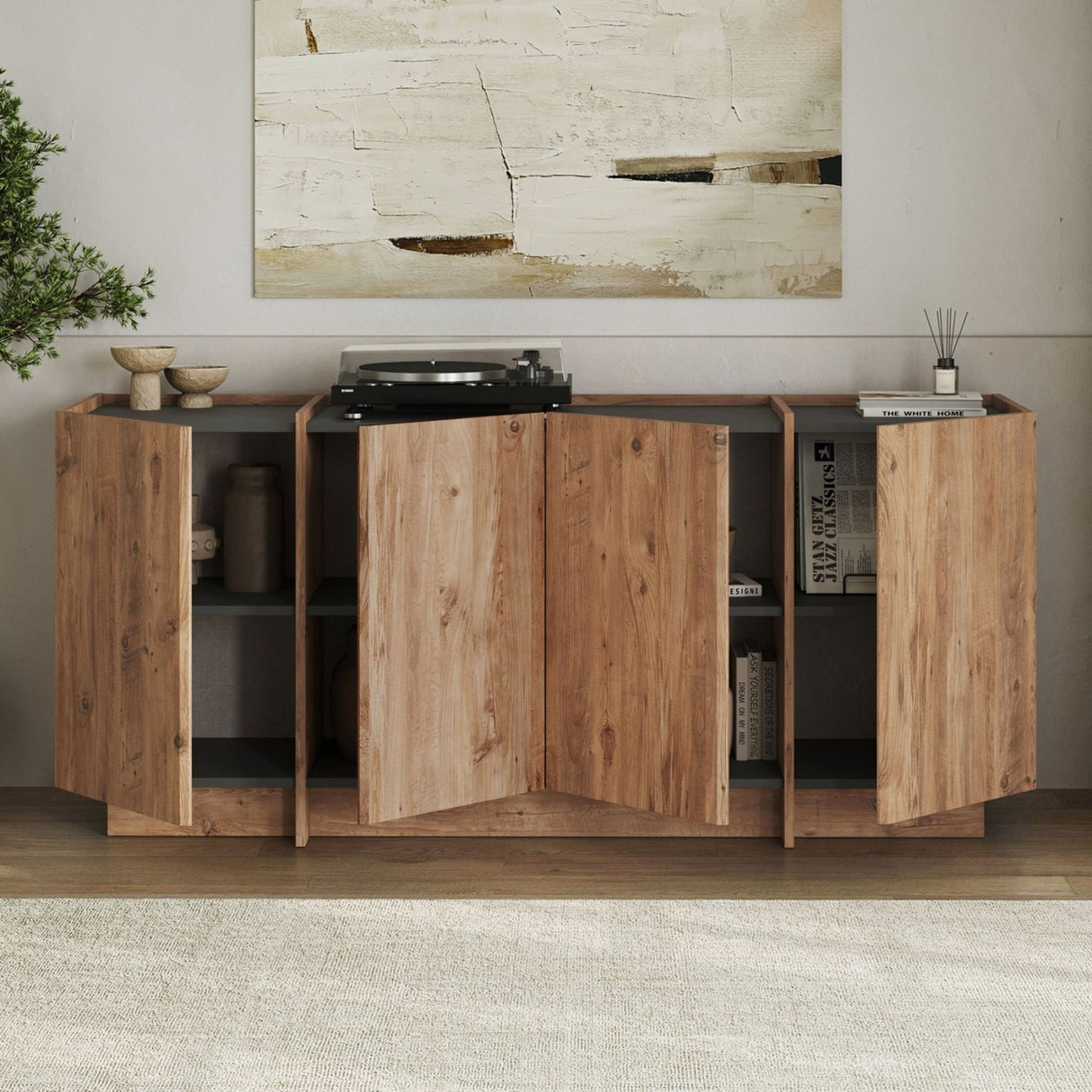 Dorma Beistelltisch in Eichenoptik 180 cm, Atlantische Kiefer und anthrazitfarbenes, melaminbeschichtetes Holz