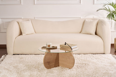 Couchtisch Aris Rund 75 cm Glas - Melamin Eichenholz