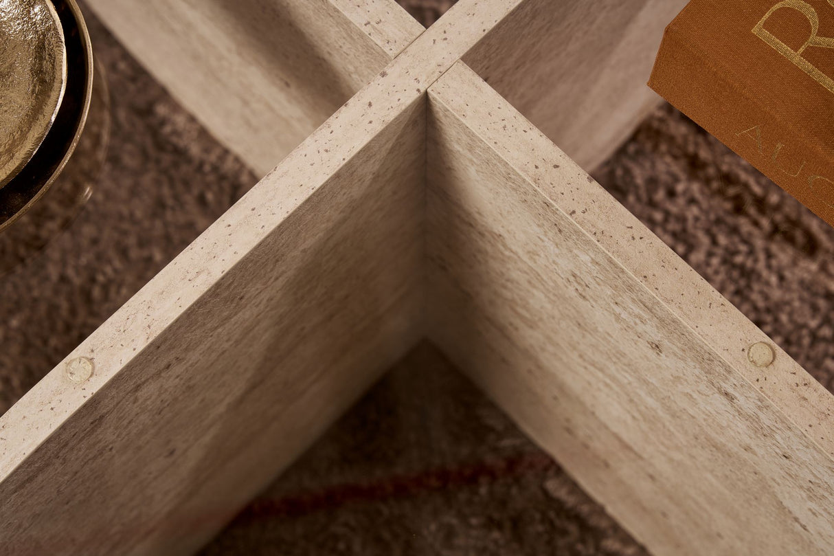 Couchtisch Aris Rund 75 cm Glas - Travertin Untergestell