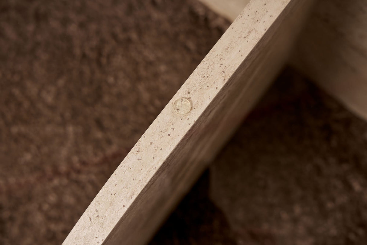 Runder Couchtisch Aris aus Travertin, Melamin und transparentem Glas, 75 cm