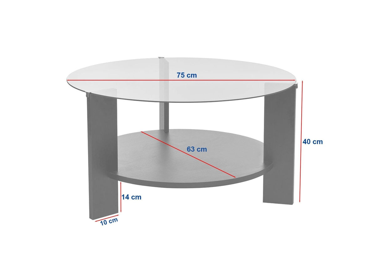 Salontafels - Ronde salontafel zwart melamine rookglas Ø75 cm - Cairo - Dimehouse
