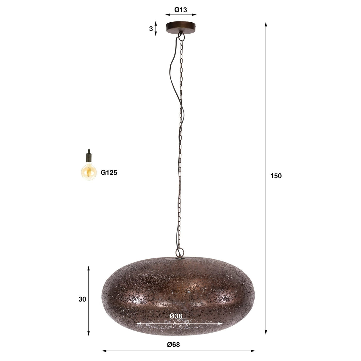 Hanglamp 1-lichts antiek koper Chase Ø68 cm