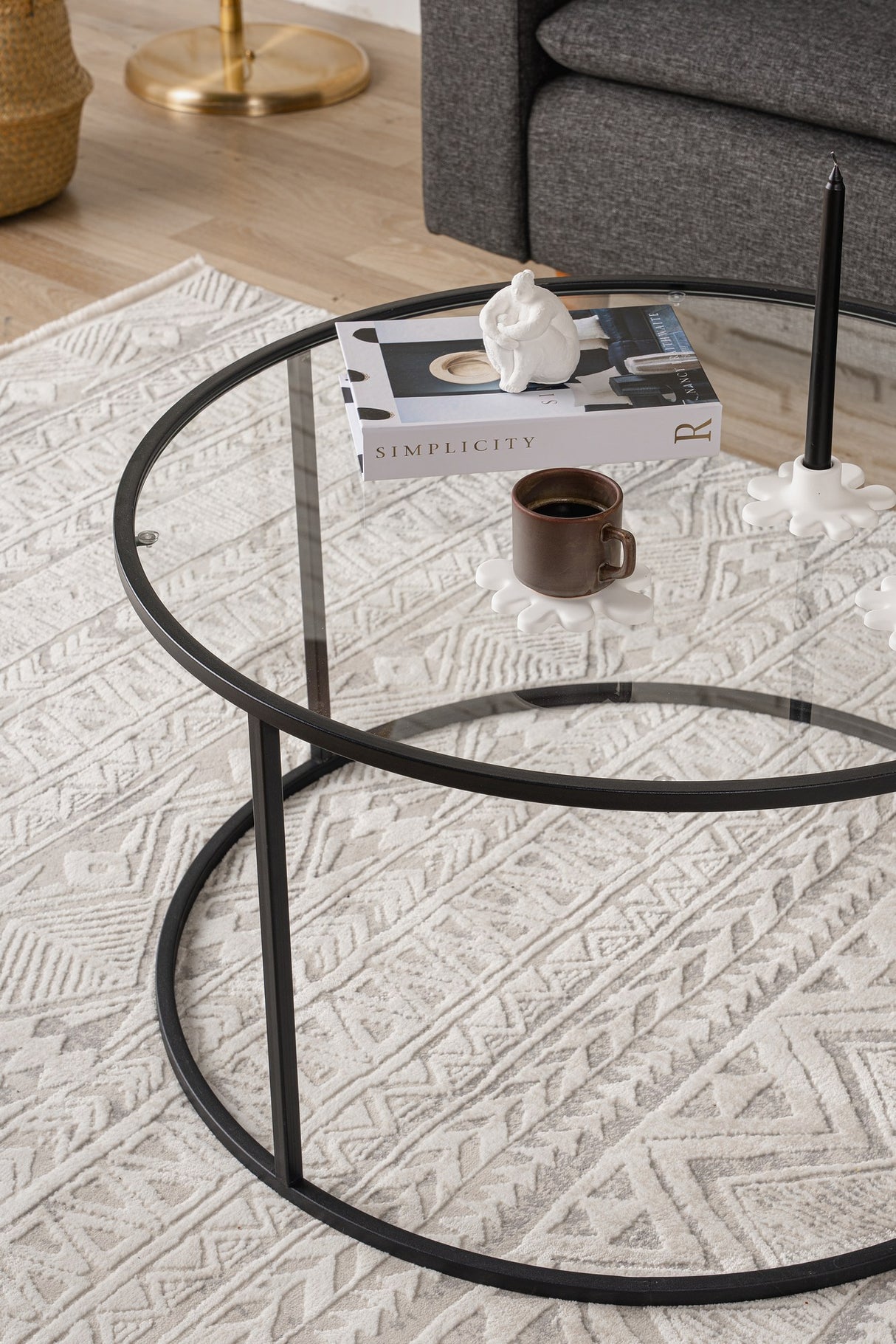 Couchtisch Glas Rund 80 cm Barlin - Schwarzes Gestell