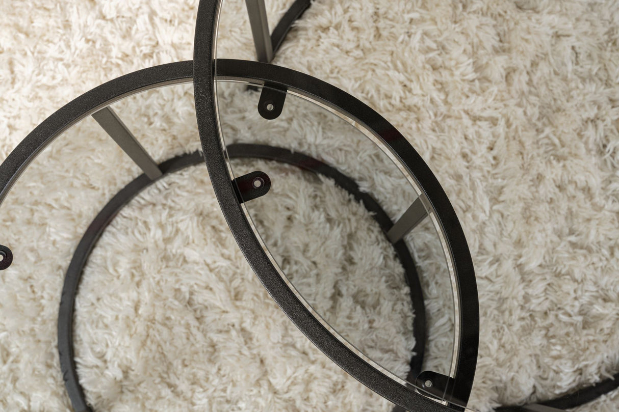 Couchtischset von 2 Rund Glas - Schwarzes Gestell - 60, 42 cm