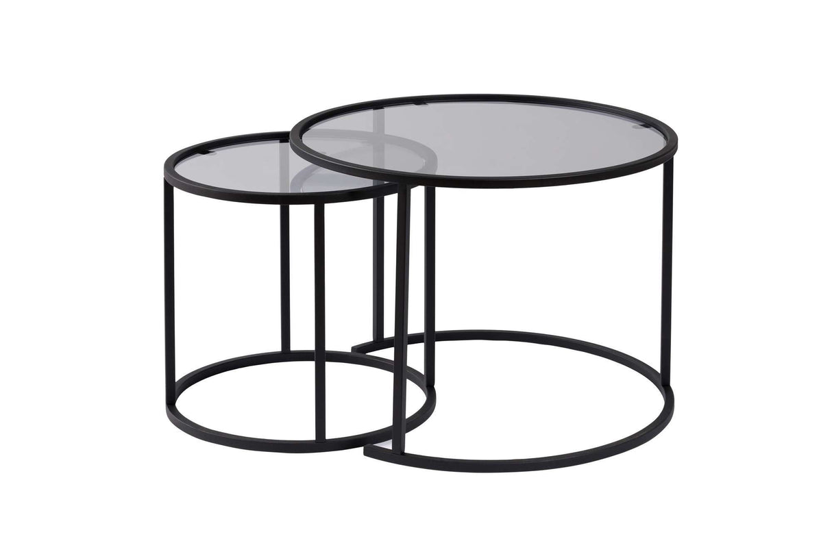 Couchtische - Couchtisch 2er-Set, rundes Glas - schwarzer Rahmen - 42 und 60 cm - Barlin - Dimehouse