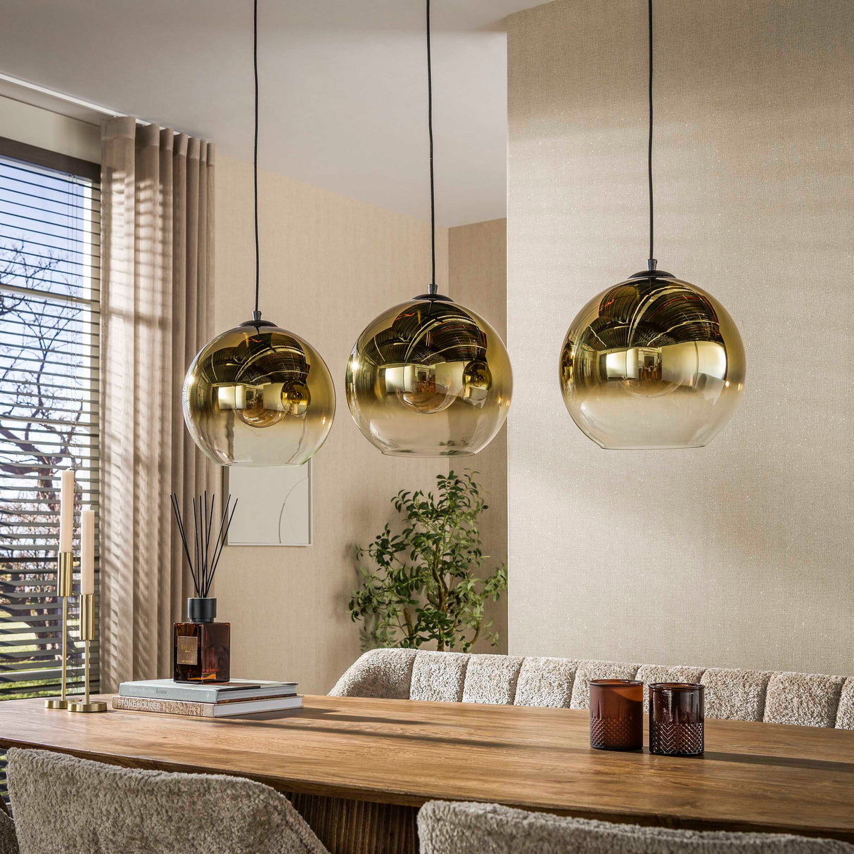 Glazen hanglamp Juliette 3-lichts goud glas