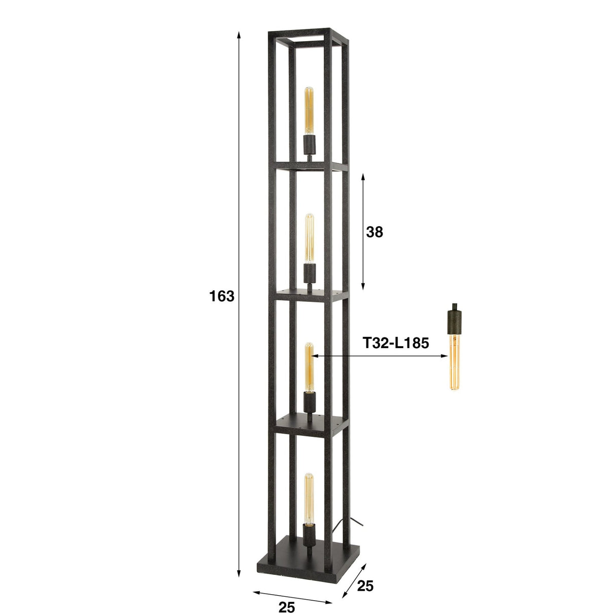 Industrielle Stehlampe Ardon 4-flammig - Schwarzes Metall