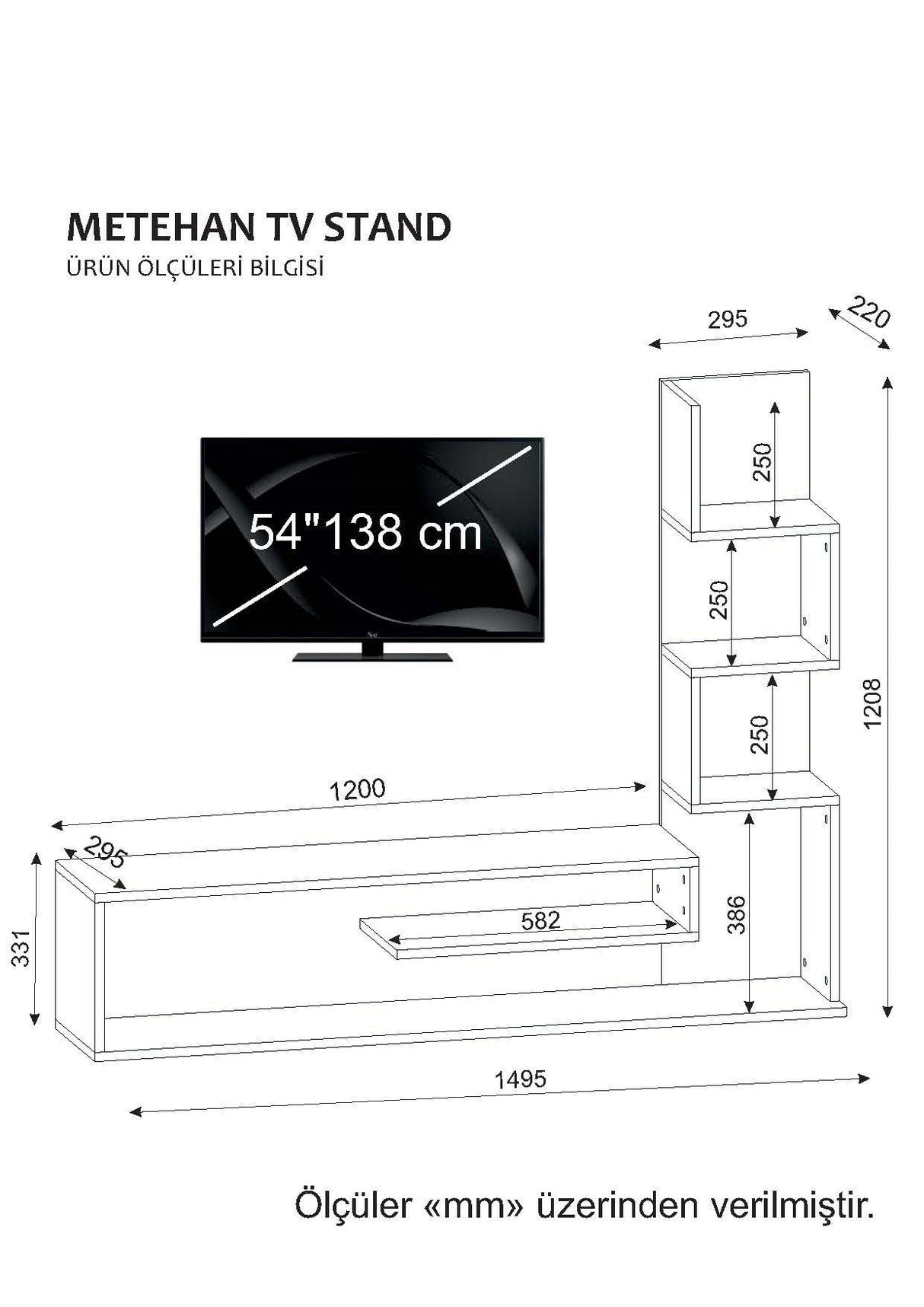 TV-Möbel Set Metehan White Cordoba Melamin 120x33.1x cm