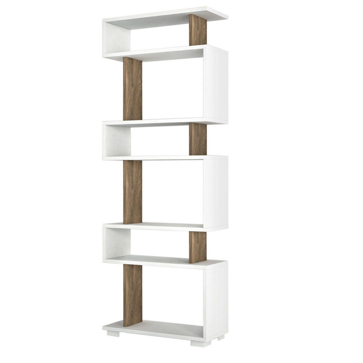 Boekenkasten - Design vakkenkast wit met walnoot melamine Blok 60x165x19,5 cm - Dimehouse