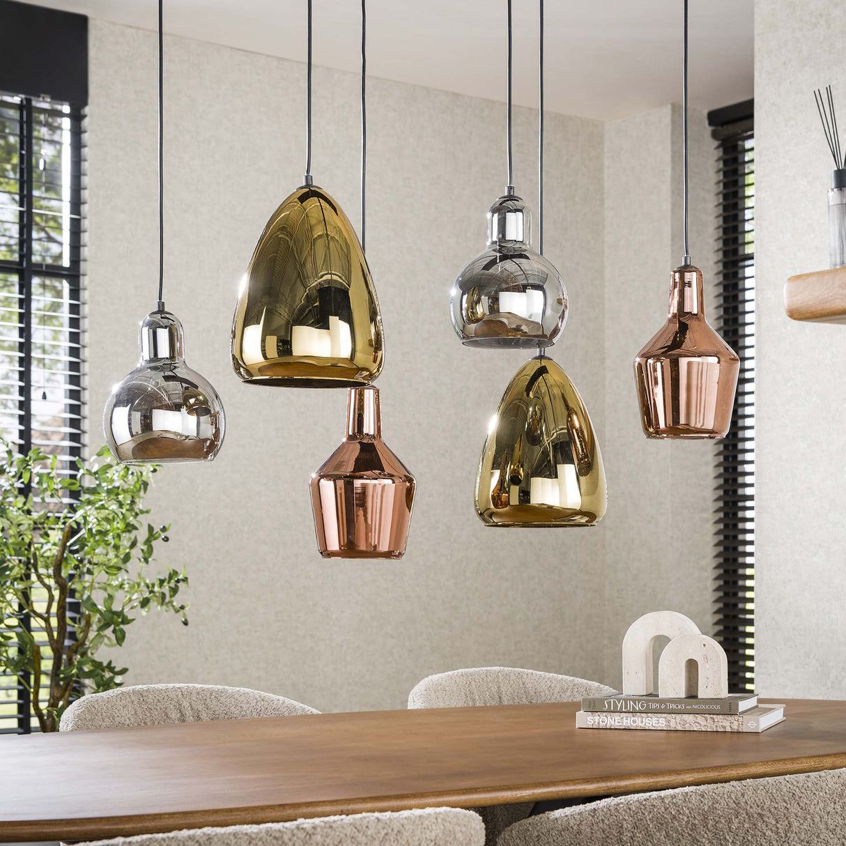 Industrielle Hanglampe Pam Colored Glas gemischt 6 Leichter