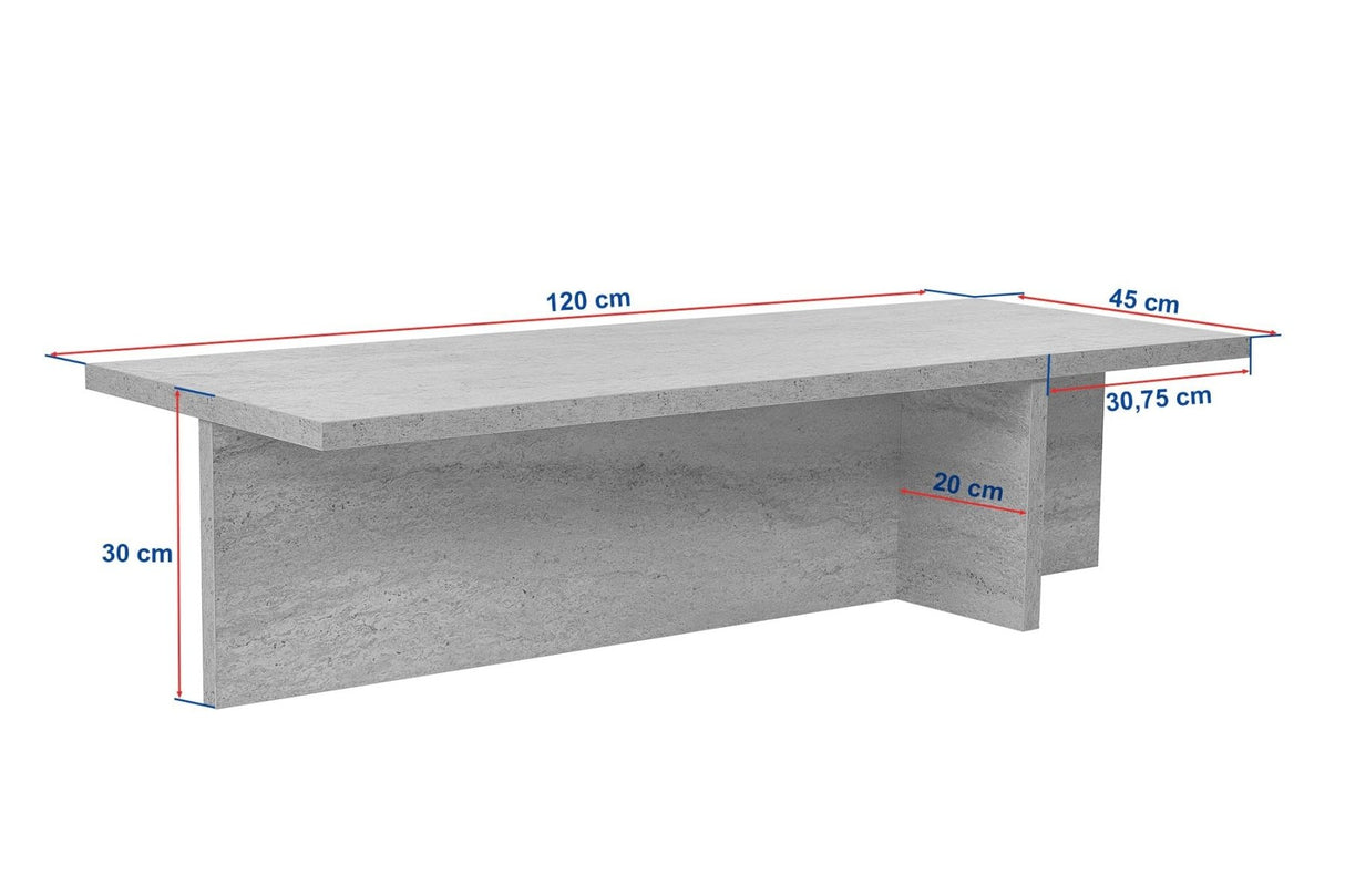 Rechteckiger Couchtisch Portland Travertin Melamin 120x45x30 cm