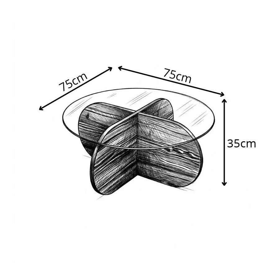 Salontafels-Ronde salontafel Aris walnoot melamine en transparant glas 75 cm-Dimehouse